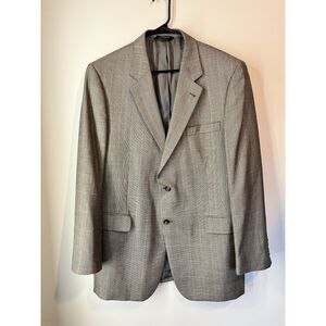 Jos A Bank Beige Silk Wool Blend Blazer 2 Button Windowpane Check Size 44L‎